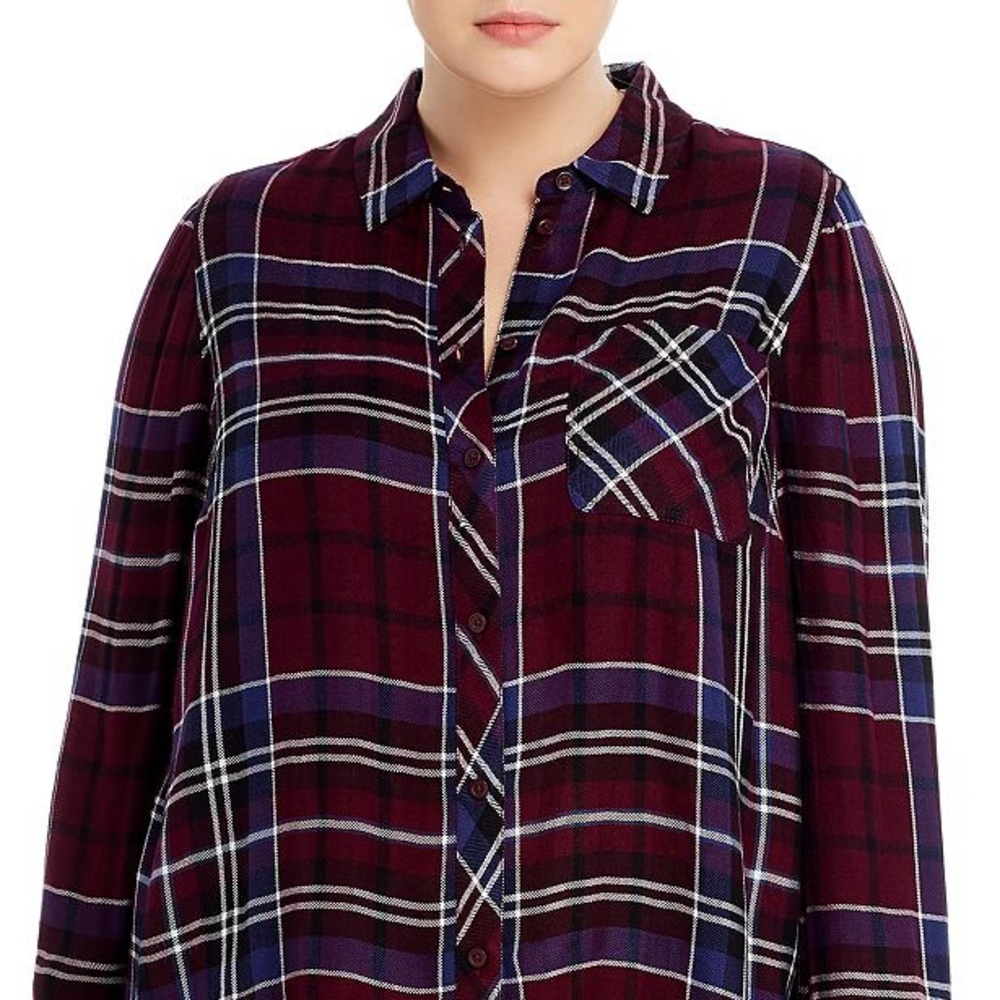 BeachLunchLounge CHARLEY Purple & Blue Plaid Rayon Collared Button Up Shirt XL